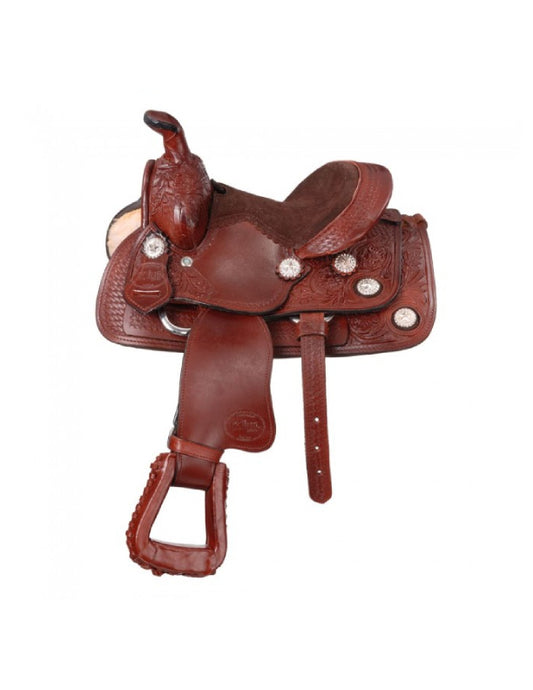 Mini selle Western Tooled Trail avec conchos